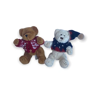 Lot Of 2 Chrisha Playful Plush 8" Jointed Teddy Bears  With Holiday Sweaters - Picture 1 of 8