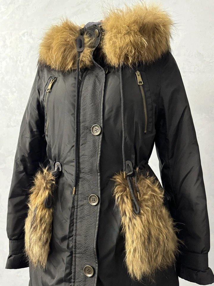 Женские Burberry черный парка Gus вниз пуховик с капюшоном меха пальто размер L США M - Изображение 1 из 4