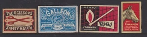 Safety Matches Matchbox Label - Scissors, Galleon, Veilig Vege, The Champion - Picture 1 of 1