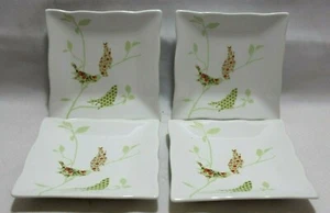 222 Fifth Chintz Birds Floral Porcelain Square Appetizer Plates Set of Four New - Picture 1 of 3