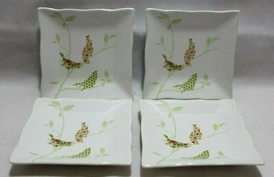 222 Fifth Chintz Birds Floral Porcelain Square Appetizer Plates Set of Four New - Image 1 of 3
