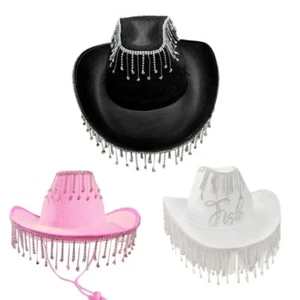 Cowgirl Hat Cowboy Hats Rhinestones Tassel Rave Hat Fit Most Women and Girls - Picture 1 of 11