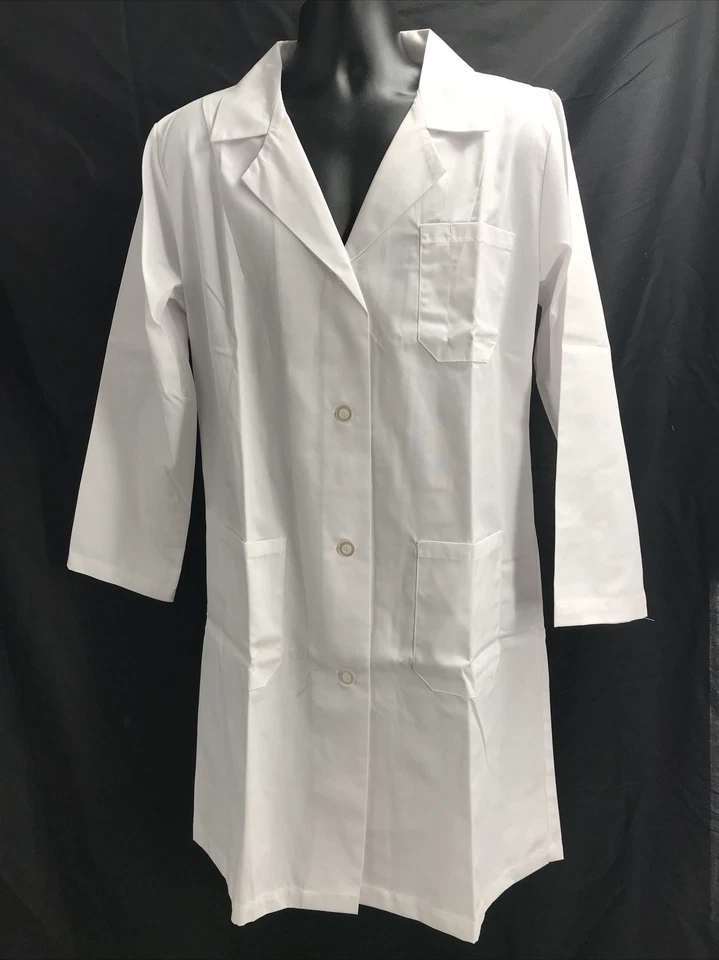 Natural Uniforms Unisex Long Sleeve Solid White Button Up Collared Lab Coat Sz L - Image 1 of 4