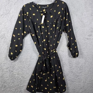 Mini abito donna nero con cravatta Madewell nuovo con etichette in margherite francesi taglia XXS - Foto 1 di 12