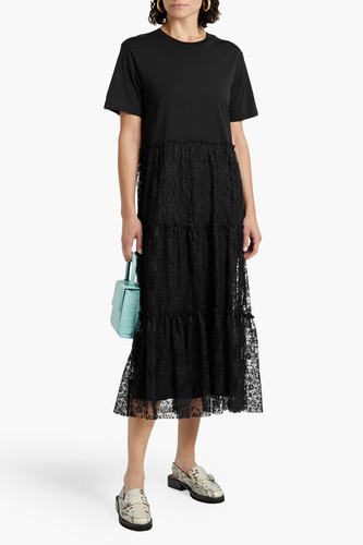 Abito Midi Rosso Valentino Rivestito Pizzo Cotone Pannelli Piccolo Nero Nuovo con Etichette Prezzo al dettaglio $675