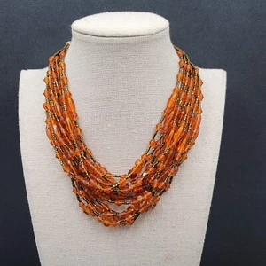 Vintage Japan orange Glasperlen goldfarben filigran 13 Strang Halskette 13,5" -16" - Bild 1 von 11