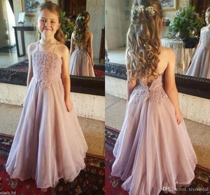 Chiffon Applique Flower Girl Prom Dresses Princess Party Birthday Ball Gowns - Picture 1 of 6