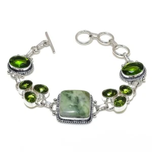 Serpentine Gemstone Handmade 925 Sterling silver Bracelet Size 7-8 - Picture 1 of 1