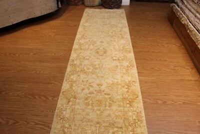 Corredor de pasillo de 12 pies, fina calidad hecho a mano anudado a mano beige-azul claro-verde Foto 1 de 4