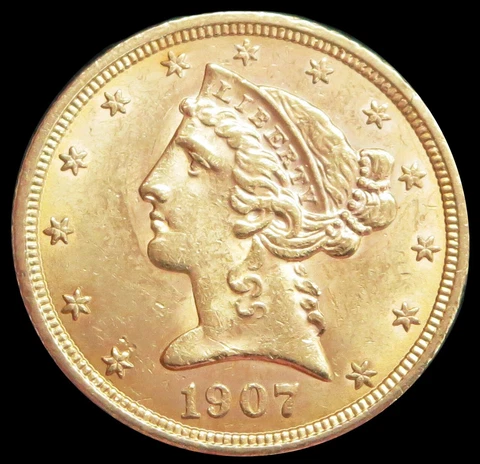 1907 GOLD UNITED STATES $5 LIBERTY HEAD HALF EAGLE PHILADELPHIA MINT Cover