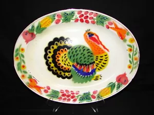 Vintage handbemalt Emaillegeschirr Türkei 13 1/4 x 17 Zoll Platte Erntedankfest - Bild 1 von 5