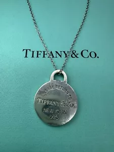 Please Return To Tiffany&Co. 925 Sterling Silver Round Tag Pendant Necklace 16" - Picture 1 of 8