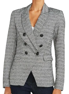 EXPRESS BLACK WHITE TEXTURED METALLIC DOUBLE BREASTED NOVELTY BUTTON BLAZER XS - Picture 1 of 13