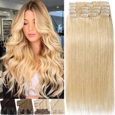Extensiones de cabello humano Remy con clip de doble trama de 180 g + cabeza completa rubio Foto 1 de 4