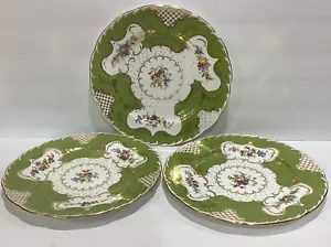 Minton Davis Collamore New York Made in England Dinner Plates Green Gold Set 3 - Picture 1 of 8