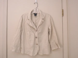 Nueva Chaqueta Informal Ligera R Q T Caqui Mezcla de Lino Manga 3/4 Volantes Talla L - Imagen 1 de 3