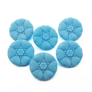 Lot 6pcs 23 mm Czech Vintage Art Deco pale blue flower glass buttons - Picture 1 of 2