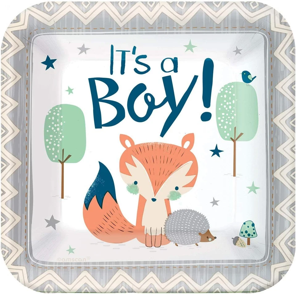 Bear-ly Wait Boy Blue Bear Animal Baby Shower Party 7" Square Dessert Plates - Imagem 1 de 1