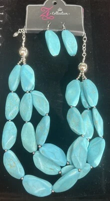 Authentic Paparazzi ZI Collection Necklace And Earrings Blue Turquoise Foto 1 de 4