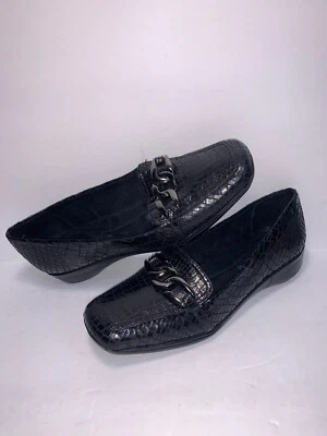 LIZ CLAIBORNE SZ 6 M BLACK LEATHER ANIMAL PRINT SLIP ON WOMEN LOAFERS HR-10 - Image 1 of 4