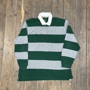 Rugby Polo Shirt USA 90s Striped Vintage Sports Top, Green Grey, Mens XL