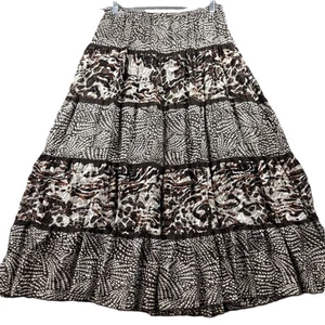 Chico's Skirt Midi Maxi Silk Blend Tiered Mixed Print Burnout Size 1 Medium B176 - Picture 1 of 9