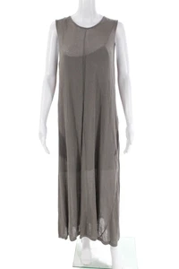 Marella Womens Linen Knit Crew Neck Sleeveless Maxi Dress With Slip Gray Size XL - Picture 1 of 4