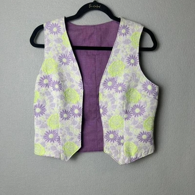 Vintage Handmade Purple Green Floral Vest Artsy Retro 70's Hippie Festival Small - Image 1 of 4