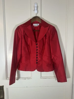 Kay Unger Silk Blend Full Button Iridescent Blazer Womens Size 2 Red Party Event - Image 1 of 4