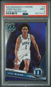 Bowman University Chrome 2023-24 - Jared McCain #18 púrpura/399 (RC) PSA 9 como nuevo  - Imagen 1 de 2