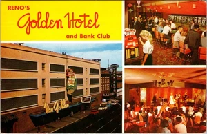 Reno Nevada die goldene Bank Keno Bars Spielautomat Chrom Postkarte D728 - Bild 1 von 2