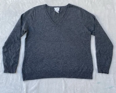 Suéter para mujer Jaclyn Smith gris cuello en V 100 % cachemir manga larga XL Foto 1 de 3