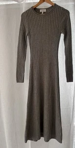 & OTHER STORIES Grey Ribbed Soft Long Sleeve Knit A Line Midi Maxi Dress Size S - Picture 1 of 6