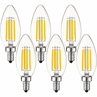 6-Pack Luxrite E12 LED Bulb 60W Equivalent 2700K 550lm Dimmable Candelabra Bulb - Image 1 of 4