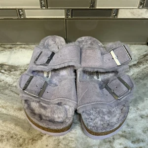 Birkenstock Women's Arizona Shearling Suede Light Purple Sz 6 Narrow Fit - Picture 1 of 10