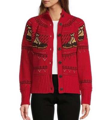 Cardigã suéter pescador algodão assinatura LL Bean XL vermelho ilha justa estampa de pato - Imagem 1 de 4