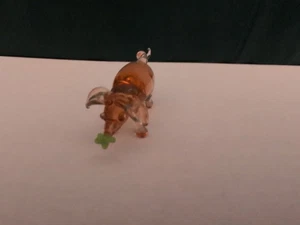 Vintage Miniature Glass Pig Figurine Leaf In Mouth Peach Coral Color Lucky Pig - Picture 1 of 24