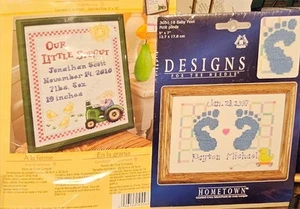 Lot 2 On the Farm cross stitch KIT birth record & Baby Feet Designs for needle - Picture 1 of 2