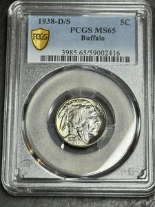 1938 D/S Buffalo Nickel Stunning Gem BU PCGS MS65 Toned Toning Coin (Slab3173) - Picture 1 of 2