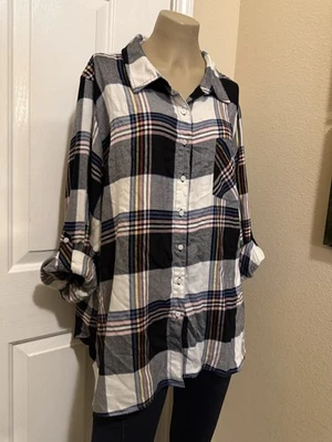 Camisa feminina Tommy Hilfiger tamanho XL branca Tommy flanela roll-tab botão para cima - Imagem 1 de 4