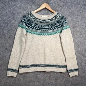 Maglione Seasalt donna taglia UK 10 beige verde 100% lana bordo mare maglia isola fiera - Foto 1 di 8