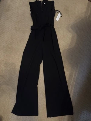 *NUEVO CON ETIQUETAS* Mono Calvin Klein Negro Volantes Sin Mangas Dorado Cremallera Lazo NUEVO Talla 4 Foto 1 de 4