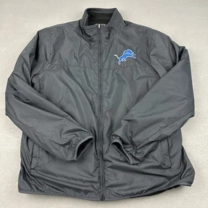 Detroit Lions Jacket Large Gray Fleece Zip Pro Line Reversible Windbreaker NFL L - Picture 1 of 12