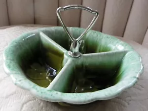 Vintage Santa Anita Ware Mid-Century Green Drip Ceramic 3 Compartments #R-29 - Picture 1 of 3