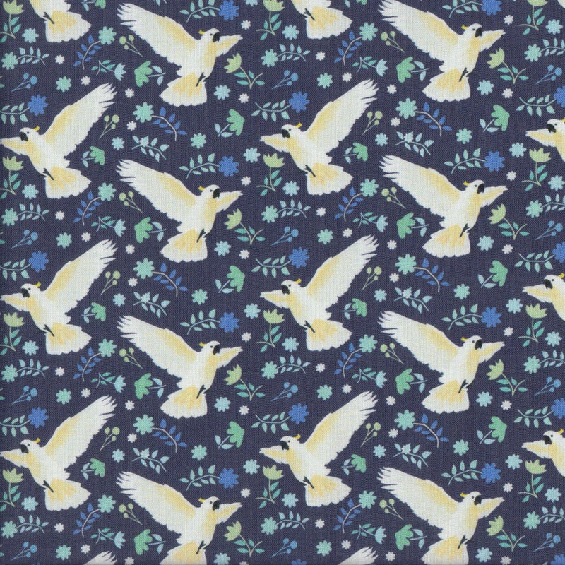 Cockatoos on Navy Australiana Soaring Birds Quilting Fabric 1/2 Metre - image 1 of 1