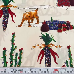 Vintage 2004 Coyote Choir Alexander Henry Cream Cotton Fabric Remnant 9" x 43" - Picture 1 of 2