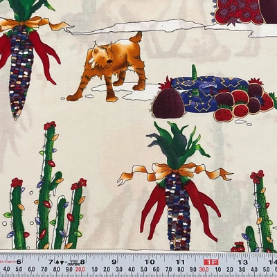 Vintage 2004 Coyote Choir Alexander Henry Cream Cotton Fabric Remnant 9" x 43" - Image 1 of 2