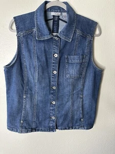 Chicos Platinum Gr. 2 Medium Weste Blau Denim Jeans Ärmellos Boho Western Style - Bild 1 von 6