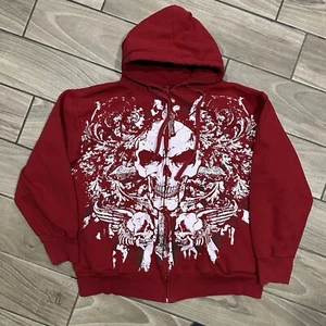 Bugle Boy Hoodie Large Red VTG Y2K Full Zip Cyber Grunge Skull Mall Pinkman - Picture 1 of 6