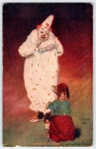 1907 DRESS REHEARSAL CLOWN DOG ARTIST SIGNED O GROSS PARIS BENEDICT POSTCARD - Picture 1 of 2